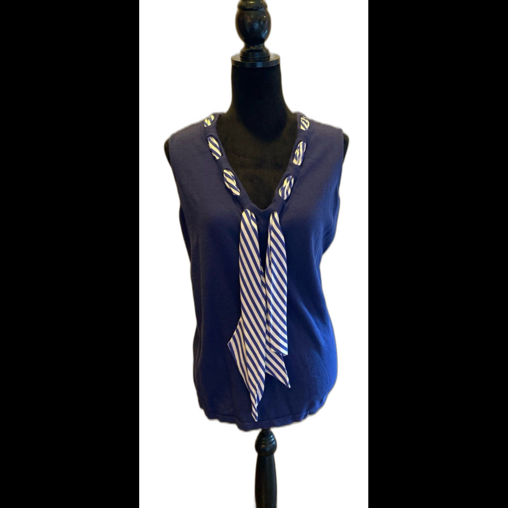 Ralph Lauren Top Plus Size 1X Sleeveless 100% Cotton Blue Blouse‎ + Stretch